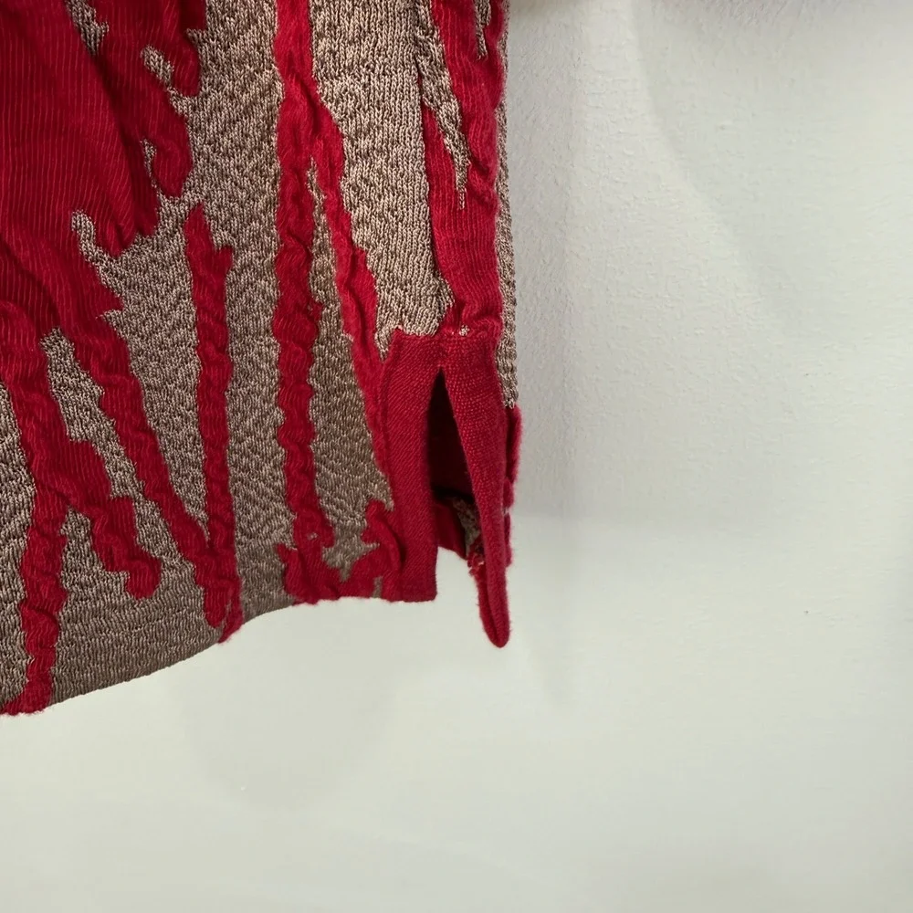 Chico's Travelers Exploded Floral Textured Open Cardigan Sz M Red Gold Old Money
